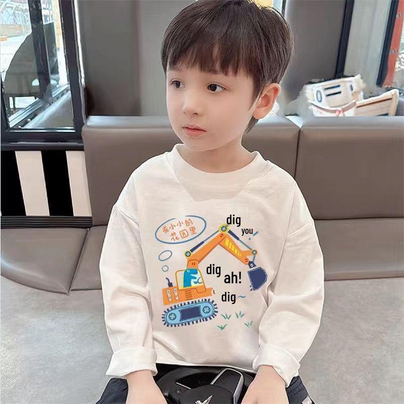 Pure Cotton Cartoon Long Sleeve T-Shirt for Kids - Unisex Spring/Autumn Round Neck Top