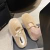 New Style Women's Autumn and Winter Thick Bottom Plush Cotton Slipper Outside Wear Baotou Soft Bottom Slippers Pearl Accessories