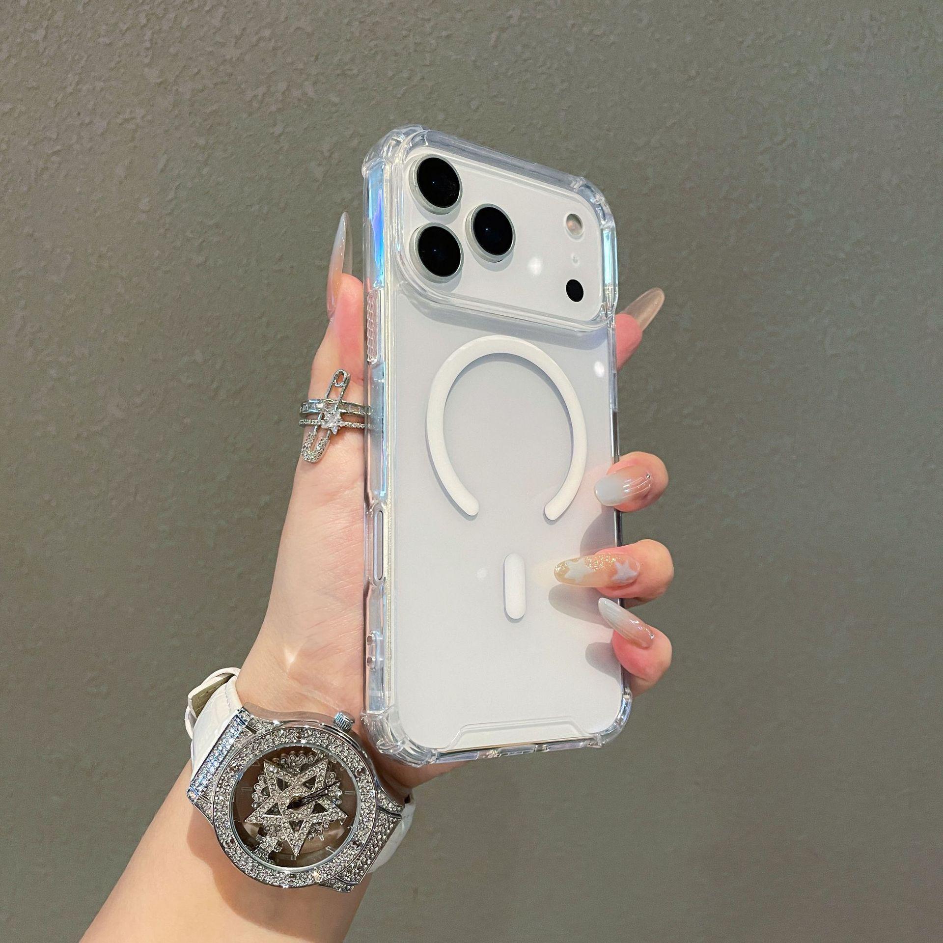 

iPhone 17 Pro Max Drop-Proof Transparent Magnetic Acrylic Phone Case - Full Coverage iPhone 16 Plus прозорий