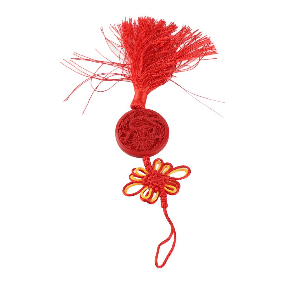 Chinese Lacquer Carved Hanging Ornament New Year Traditional Lacquerware Chinese Knot Car Pendant