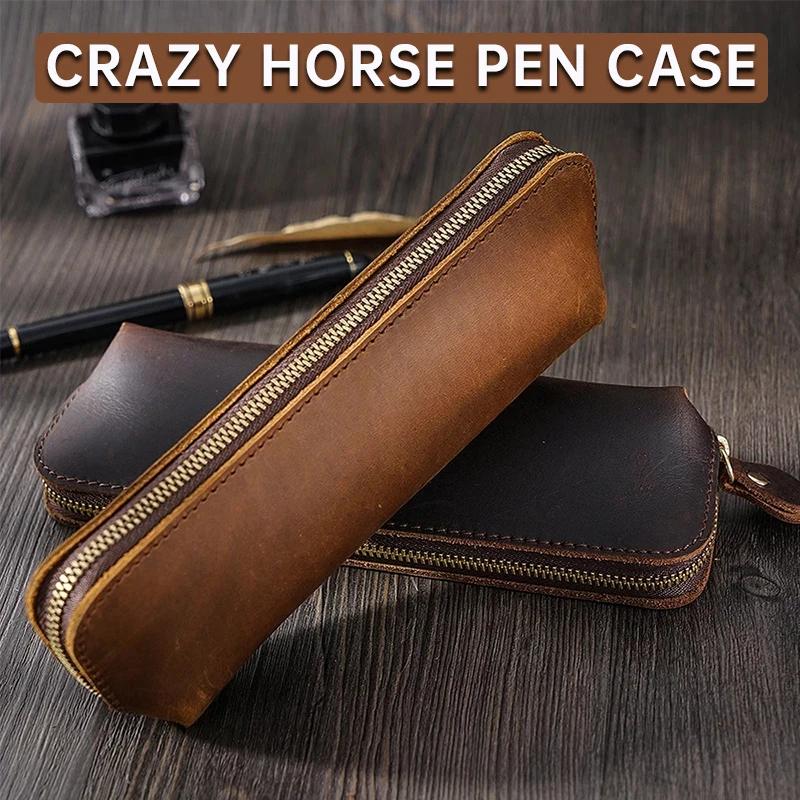 Personalized Real Leather Pencil case Custom Pens Case Aesthetic Pouch Genuine Leather Pens Bag