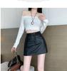 Plus Size Black PU A-line High Waist Skirt for Autumn/Winter