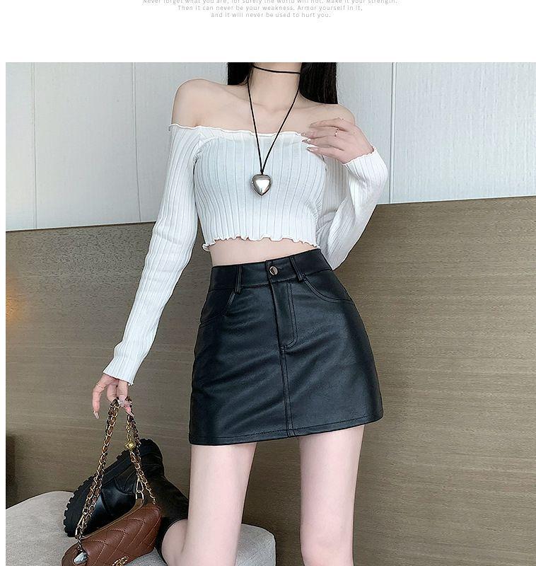 Plus Size Black PU A-line High Waist Skirt for Autumn/Winter