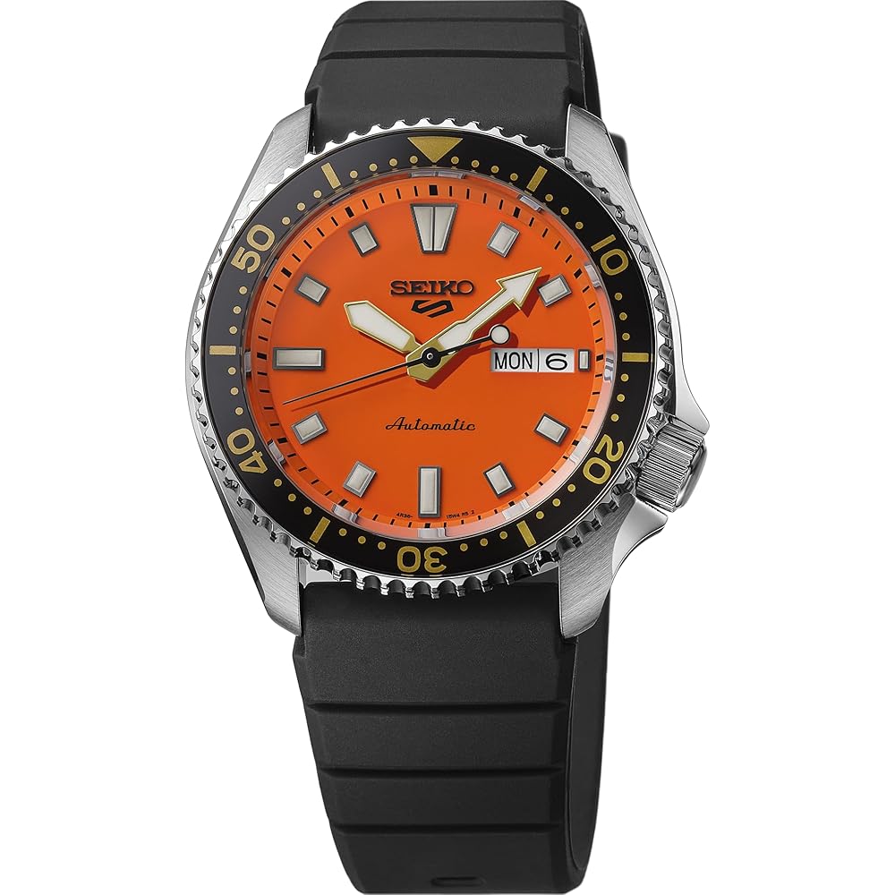 Seiko 5 Sports Automatic Men's Watch Stainless Steel Case Luminous Hands Black Orange
