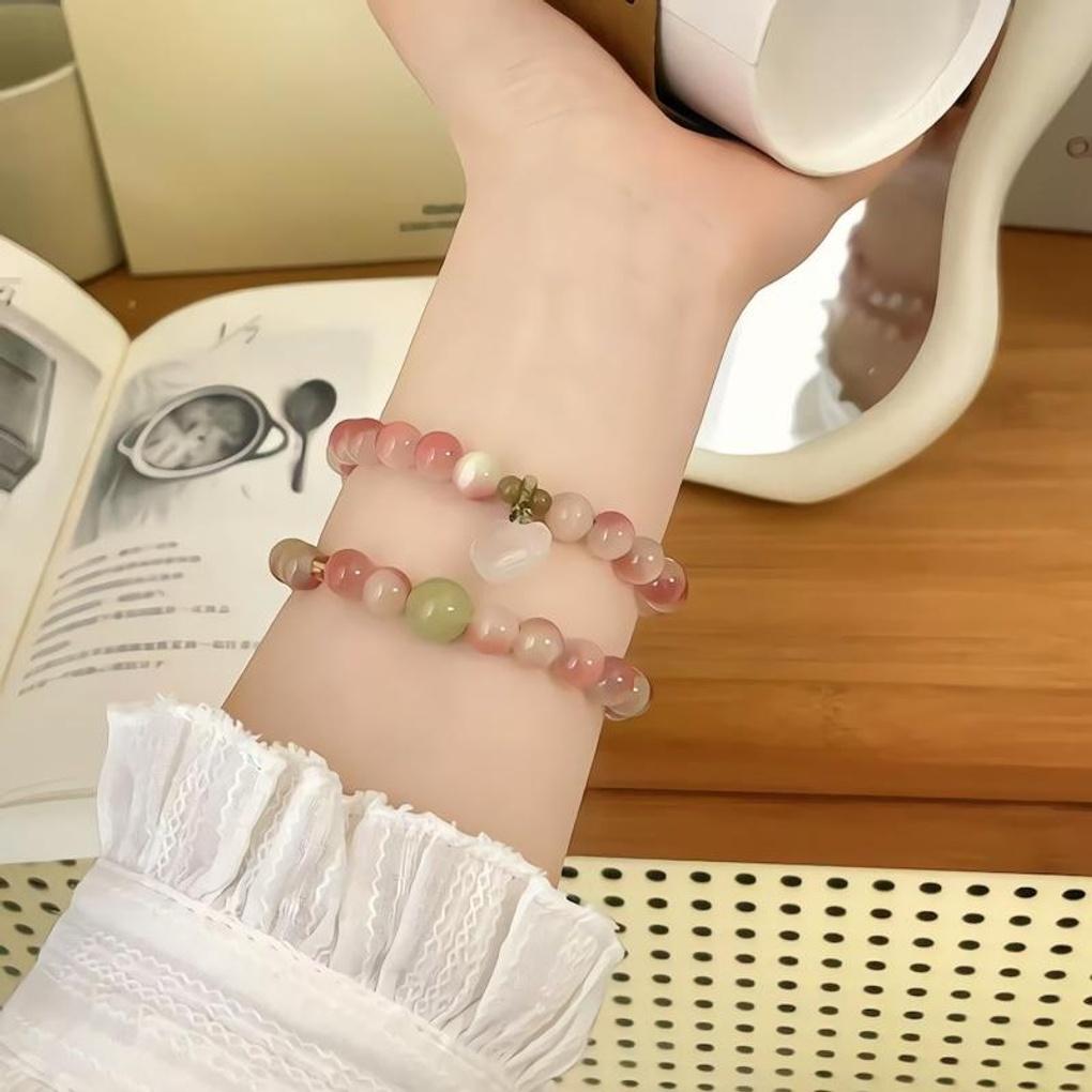 Women's Peach Pink Gradient Agate Stone Bracelet