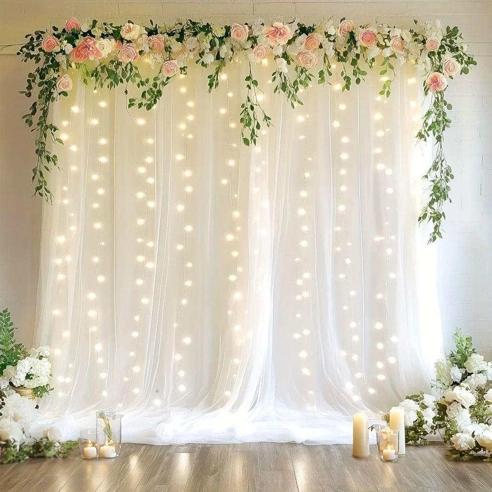 3meters Tulle Backdrop Curtains White Mesh Gauze Backdrop String Light Backdrop  Wedding Decoration