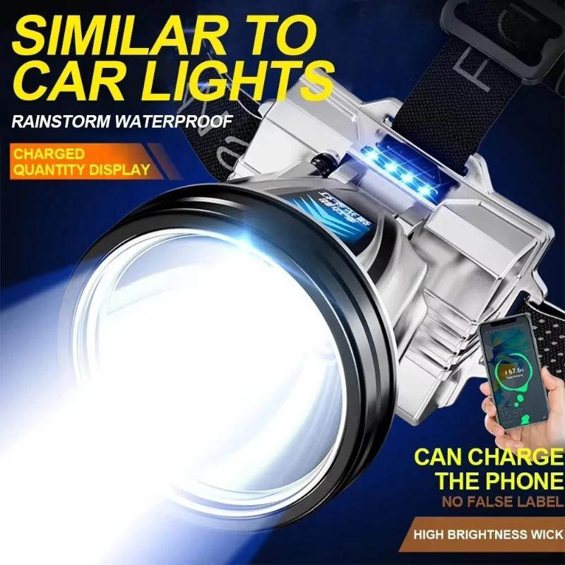 

Super Bright Rechargeable Headlight High Power Headlamp Waterproof Emergency Fishing Camping Lantern Head Flashlight White Light 8000LM