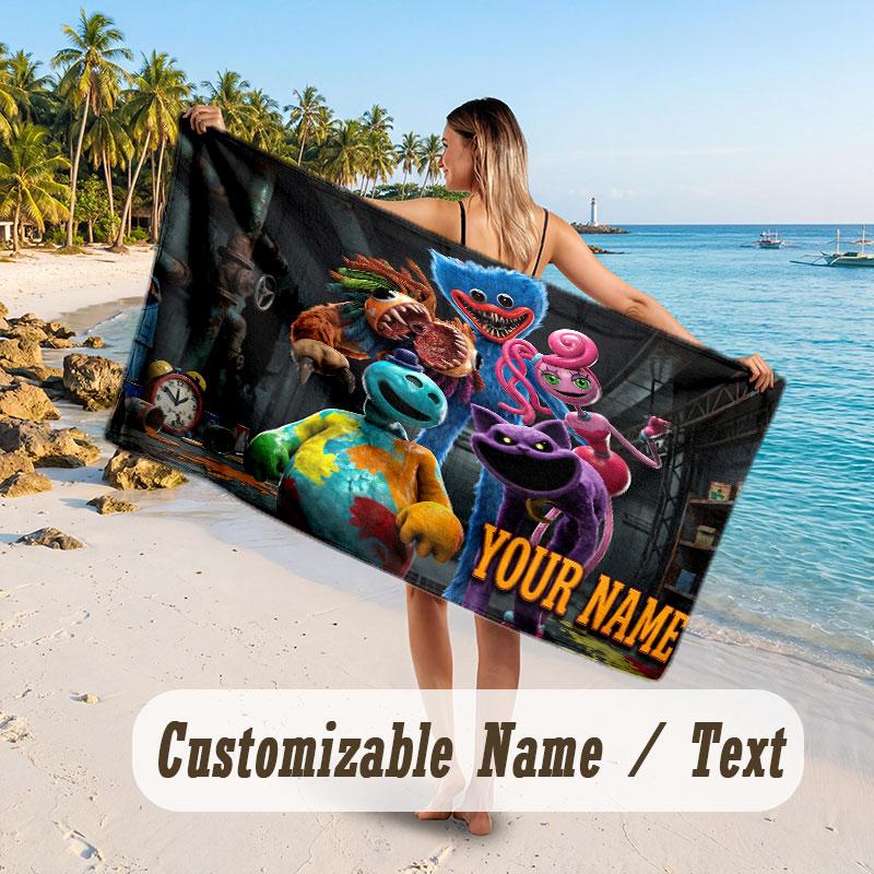 Personalized Beach Towel,Poppy Playtime Custom Printed Name Text, Super Absorbent Towel For Beach Vacation