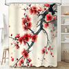 Title: Elegant Red Blossom Shower Curtain - Watercolor Floral Design Home Decor For Bathroom Suitable For Wet And Dry Separation