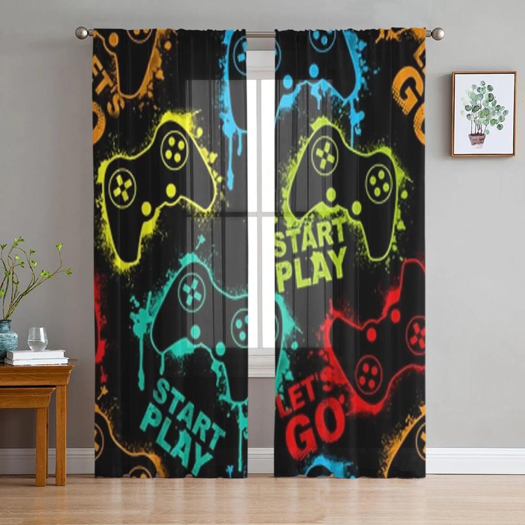 Game Controller Sheer Curtains For Living Room Bedroom Tulle Curtains Kitchen Window Treatments Panel Drapes