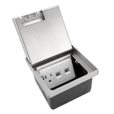 3-Gang Recessed Electrical Outlet Kit Silver 1x3 Prong Socket, 2x  Ports, Stainless Steel PC Material Floor Receptacles   Socket