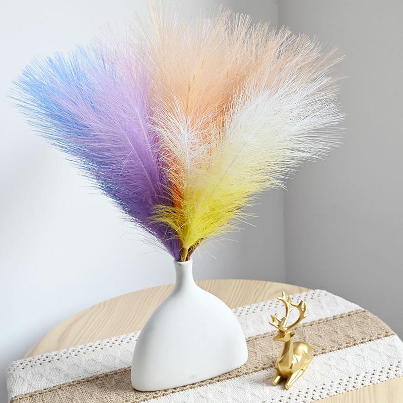 Simulated Reed Pampas Grass Artificial Plant Colorful Feather Decoration For Wedding Banquet Arrangement Shop Store Decor Props