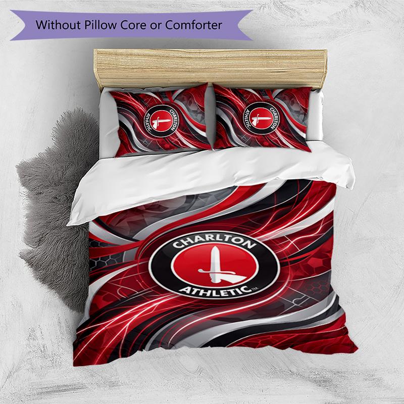Charlton Athletic FC Set Biancheria da Letto Stampato 3 Pezzi Copripiumino Traspirante con Federe Biancheria da Letto Decorativa per Camera da Letto Casa