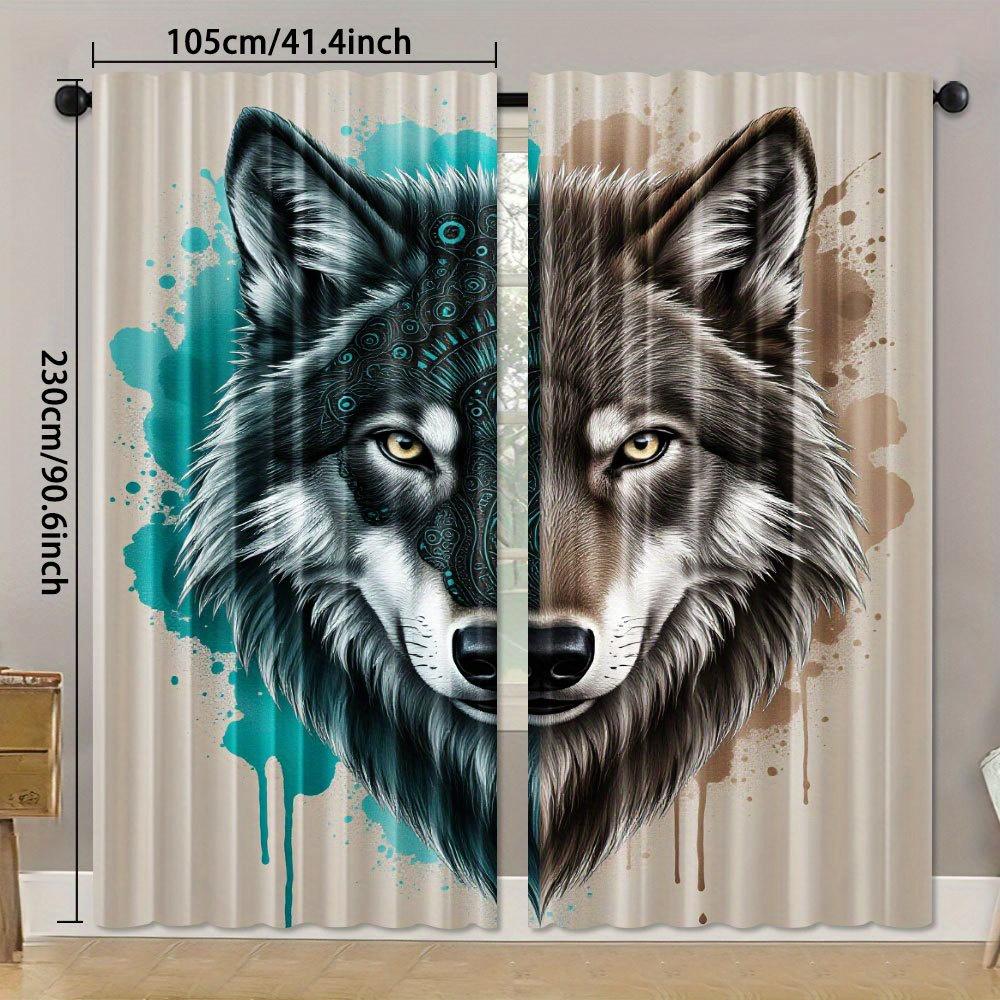 2pcs   Geometric Wolf Mandala Art Print Curtains   Rod Pocket Mount   Digital Printing Curtains   Polyester Material   Suitable for L