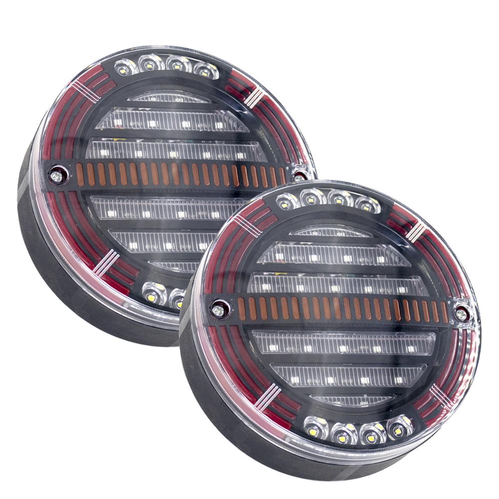 2pcs 12V 24V 5.3  Round LED Trailer Tail Light With Brake Light DRL Flow Turn Signal Lamp Car Truck Ships Bus Vans Boat Caravan 2pcs