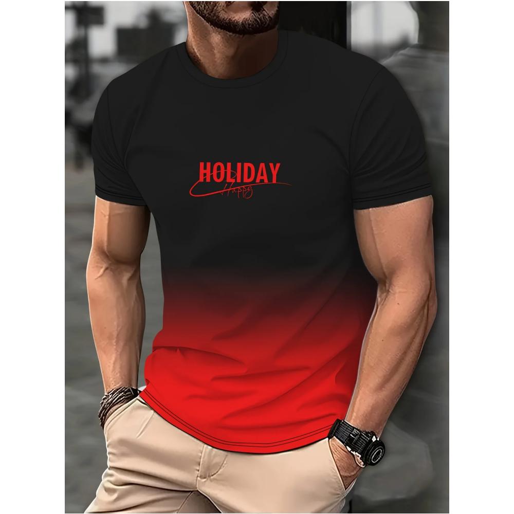 Fashion Men's Gradient Colour Letter 3D Printed T-Shirt Casual Short Sleeve Round Neck T Shirt Summer Outdoor Sports Tees Clothing