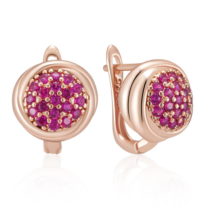 Full Shiny Red Natural Zircon Women Drop Earrings Unique Design Rose Gold Color Bride Wedding Jewelry Best Gift