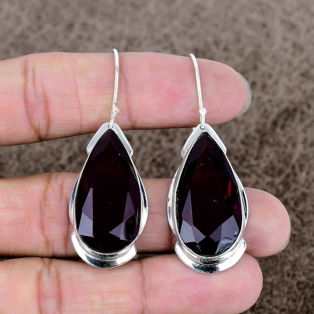 Garnet Gemstone Handmade 925 Sterling Silver Jewelry Earring 2.21" KKG-606