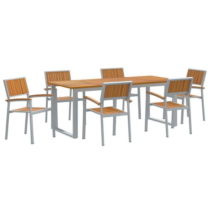 VidaXL Ensemble de salle à manger de jardin 7 pièces Gris Acier et Bois Acacia Massif 3284357
