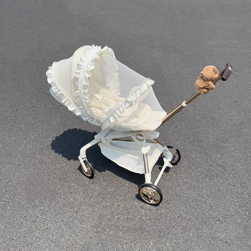 Full Coverage Fly Net for Strollers Lace Trim Design Easy Installation Polyester Fabric Baby Pram Cart Sleeve