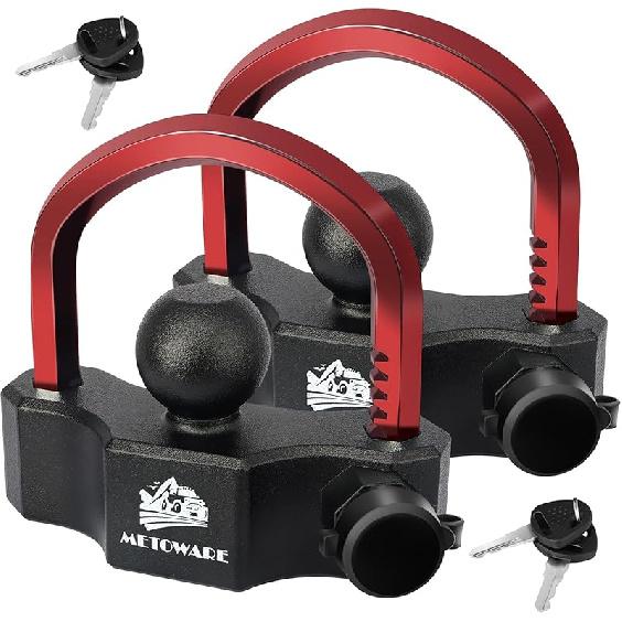 METOWARE Universal Trailer Hitch Locks, Adjustable Heavy-Duty Trailer Coupler Ball Locks Fit 1-7/8 Inch, 2 Inch, 2-5/16 Inch Couplers with 2 Keys 1 PACK
