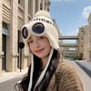Women Autumn Winter Warm Thicken Ear Protector Goggles Hat Cold Fur Hair Ball Velvet Outdoor Knitted Cap Sweet Cute Lei Feng Hat