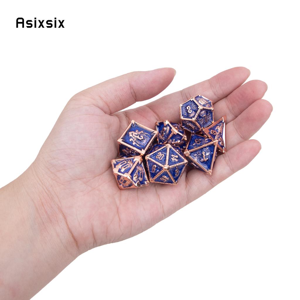 7 Pcs Dark Blue Skull Metal Dice Solid Metal Polyhedral Dice Set Suitable for Role-Playing RPG Board Game Card Game