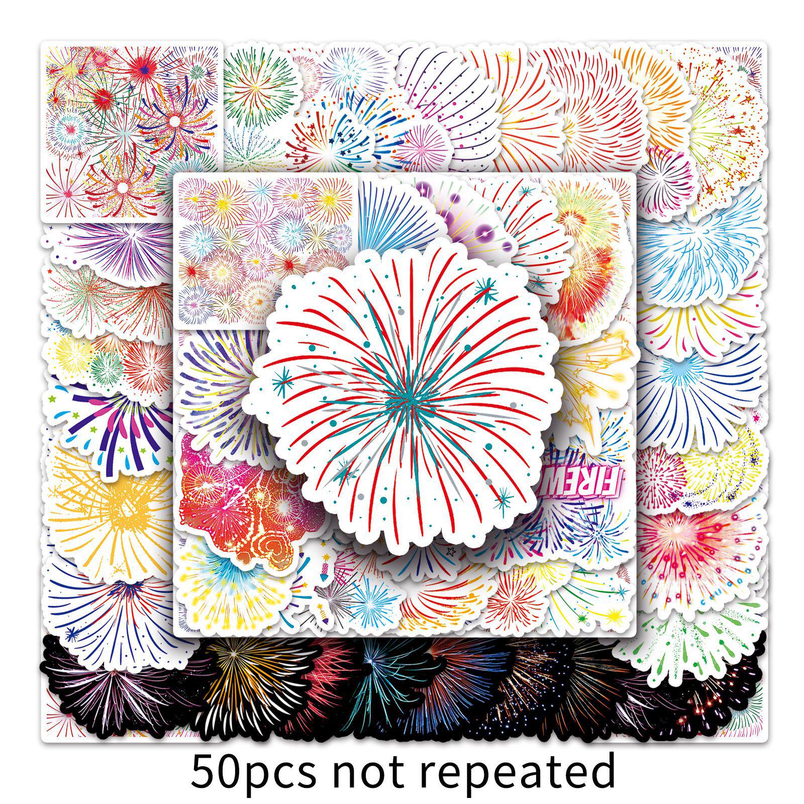 50 Firework Graffiti Cartoon Stickers: Cute, Waterproof DIY for Kids