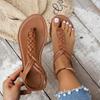 2025 summer new foreign trade large size woven women's shoes casual flat toe beach sandals slippers