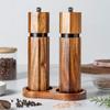 Europäischer Akazienholz-Pfeffermühlen-Set mit Keramikkern und Stahlring, grob und fein, manuelle Mühlen, Küchenzubehör