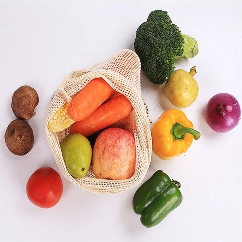5Pcs Reusable Mesh Produce Bag Drawstring Vegetable Container Cotton Mesh Vegetable Bags  Fruit