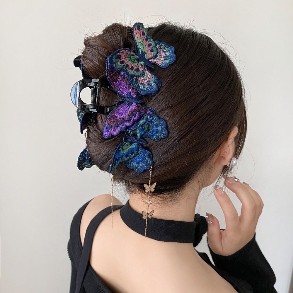 Flower Tassel Hair Grab Clip Kniting Large Shark Clip Vintage Butterfly Hair Claw Women