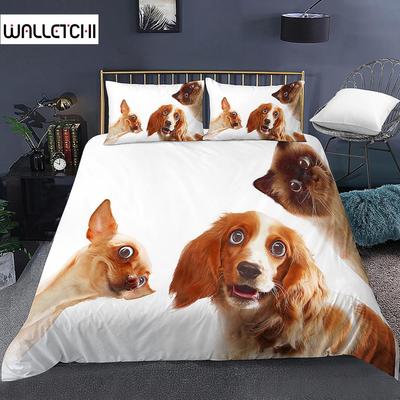 3D Dog King Queen Full Twin Duvet Cover Funny Puppy Bedding Set Teens Adult Kawaii Pet Animal White 2/3pcs Polyester Quilt Cover