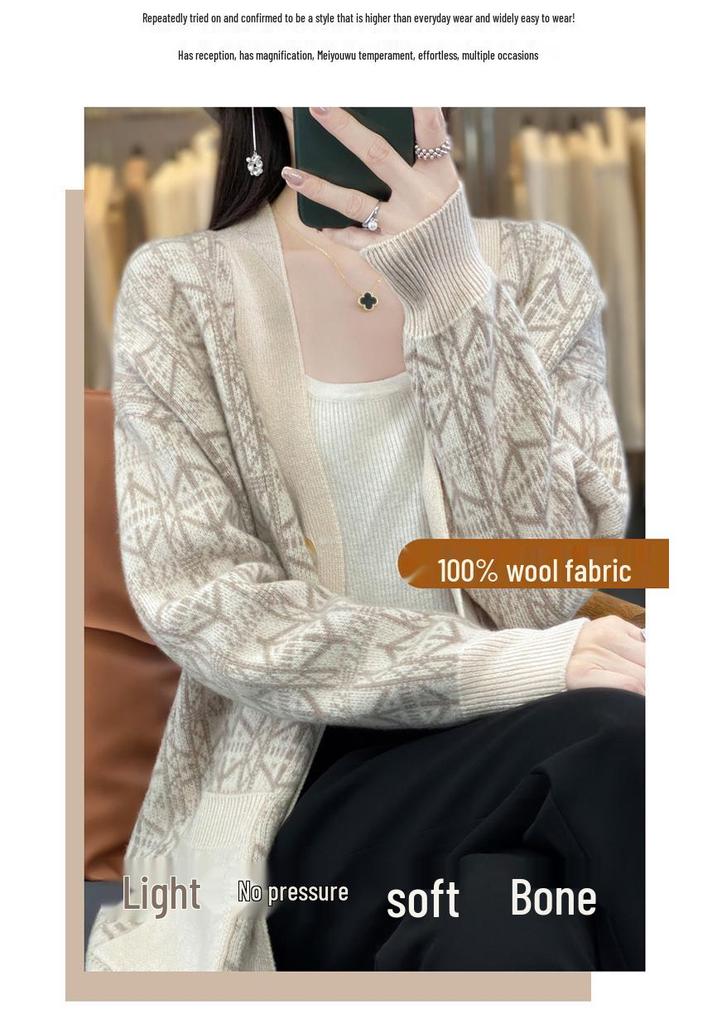 Women's Color Block Wool Cardigan Coat with Pockets