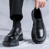 Mens Casual Business Office Formal Dress Shoes Slip-on Original Leather Shoe Black Stylish Platform Loafers Gentleman Footwear