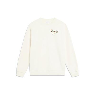 Li Ning Sports Lifestyle Serie Blumenlogo Fleece Warm Antibakteriell Lockerer Pullover Damen Sweatshirt Off-White AWDTE46-1