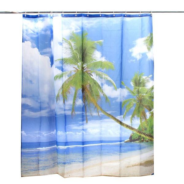 Beach 18x18m Hawaii Coconut Printed Bathroom Waterproof Polyester  Thicken Curtain Shower