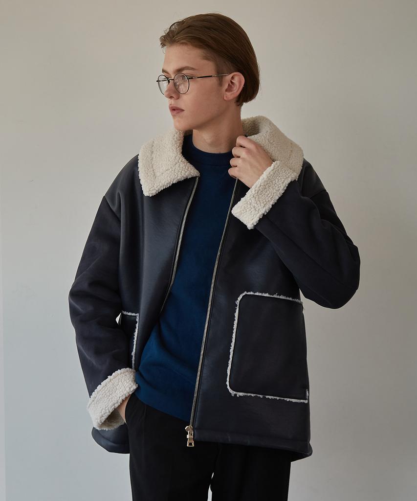 Muguet Leather Mix Mustang Jacket (Navy)