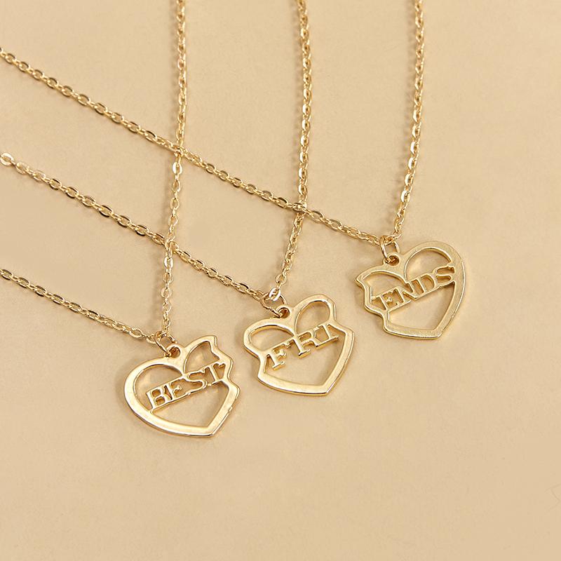 3 PCS BEST FRIENDS Heart Matching Necklace Set Gold Color BFF Necklaces Friendship Jewelry Gifts
