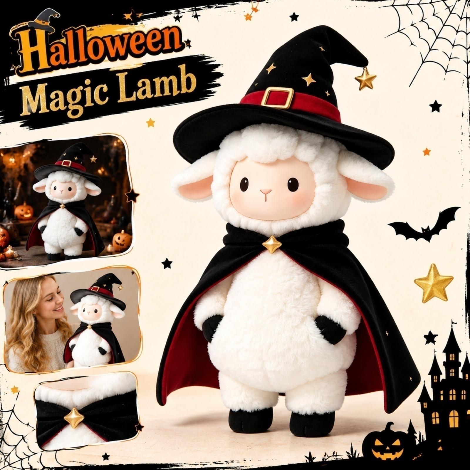

Plush Sheep Toy Wearing Witch Hat and Cape Halloween Magic Themed Stuffed Animal Soft Plush Doll for Kids and Collectors One Size