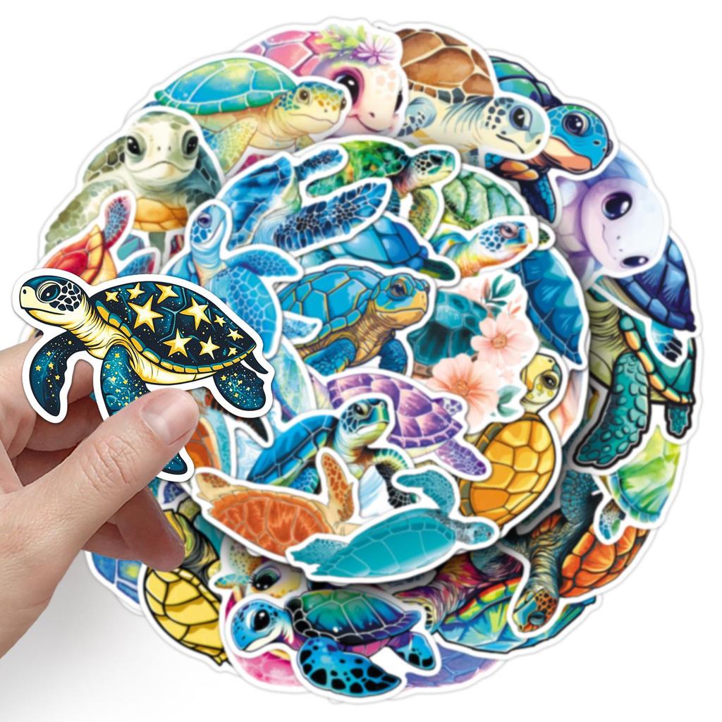 50 Sea Turtle Stickers: Cartoon Animals for Phone, Water Bottle, Guitar, Journal Decoration, Waterproof Color Art with Drip Glue