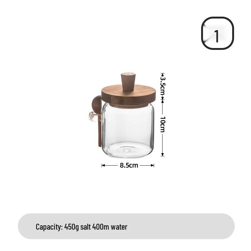 Borosilicate Glass Condiment Jar with Wooden Lid & Spoon - Moisture-Proof Kitchen Storage for Seasonings