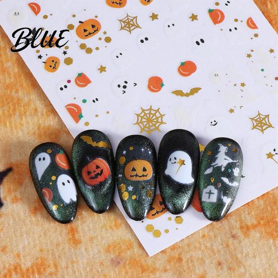 DIY Halloween Nail Art Stickers Cartoon Pumpkin Ghost Bat Decals for Stickers Decorations Self-Adhesive Holiday Manicure Women Easy Application