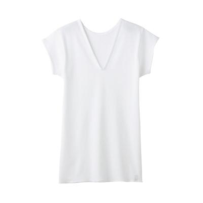 Gunze French Sleeve Comfortable Made In Size M Women's V-Shaped Undershirt, Workshop, 100% Cotton, Japan, White, (KQ5052)