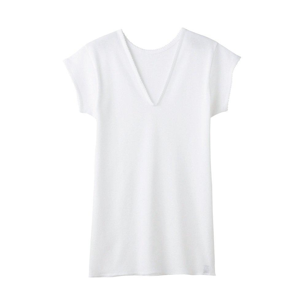 Gunze French Sleeve Comfortable Made In Size M Women's V-Shaped Undershirt, Workshop, 100% Cotton, Japan, White, (KQ5052)