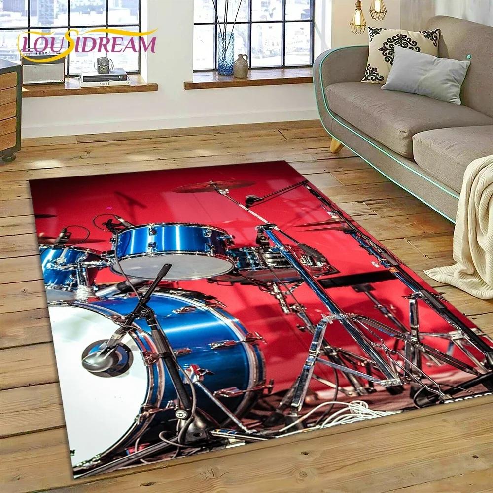 3D Drum Kit Drum Stand Set Music Instruments Carpet Rug for Bedroom Living Room Home Sofa Decoration,Child Large Decor Floor Mat