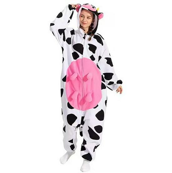 New Halloween Pink Cow Cartoon Animal Onesie Pajamas for Couples & Parent-Child