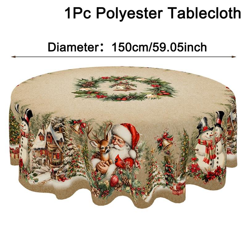 Vintage Christmas Tablecloth Santa Snowman Table Cover Christmas Decorations for Home 2025 Xmas Gifts Navidad Noel New Year 2026