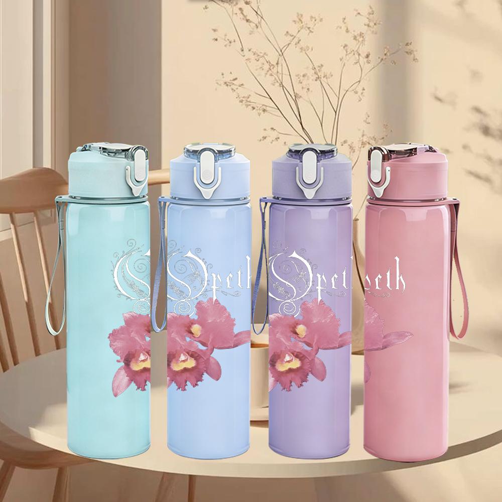 1PC Pink Orchid Floral Soft Vintage Print 750ml Portable Sports Water Bottle Leakproof Gym Outdoor Travel Drink Cup