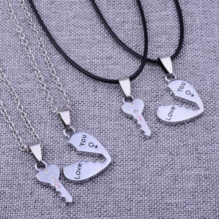 Korean Wave Stainless Steel Heart Necklace - 'I Love You' Couples Gift